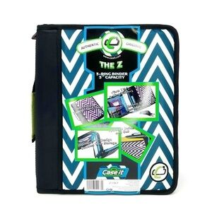Case-It “The Z” Dual Three Ring Zip Binder Blue & White Chevron Handle Strap NWT